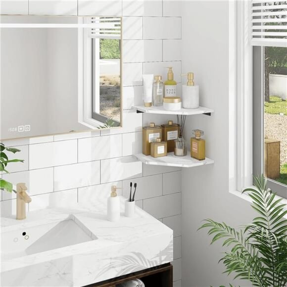 Corner Wall Shelf, Set of 2 Floating Corner Shelves with Wire Hole - Picture 2 of 7